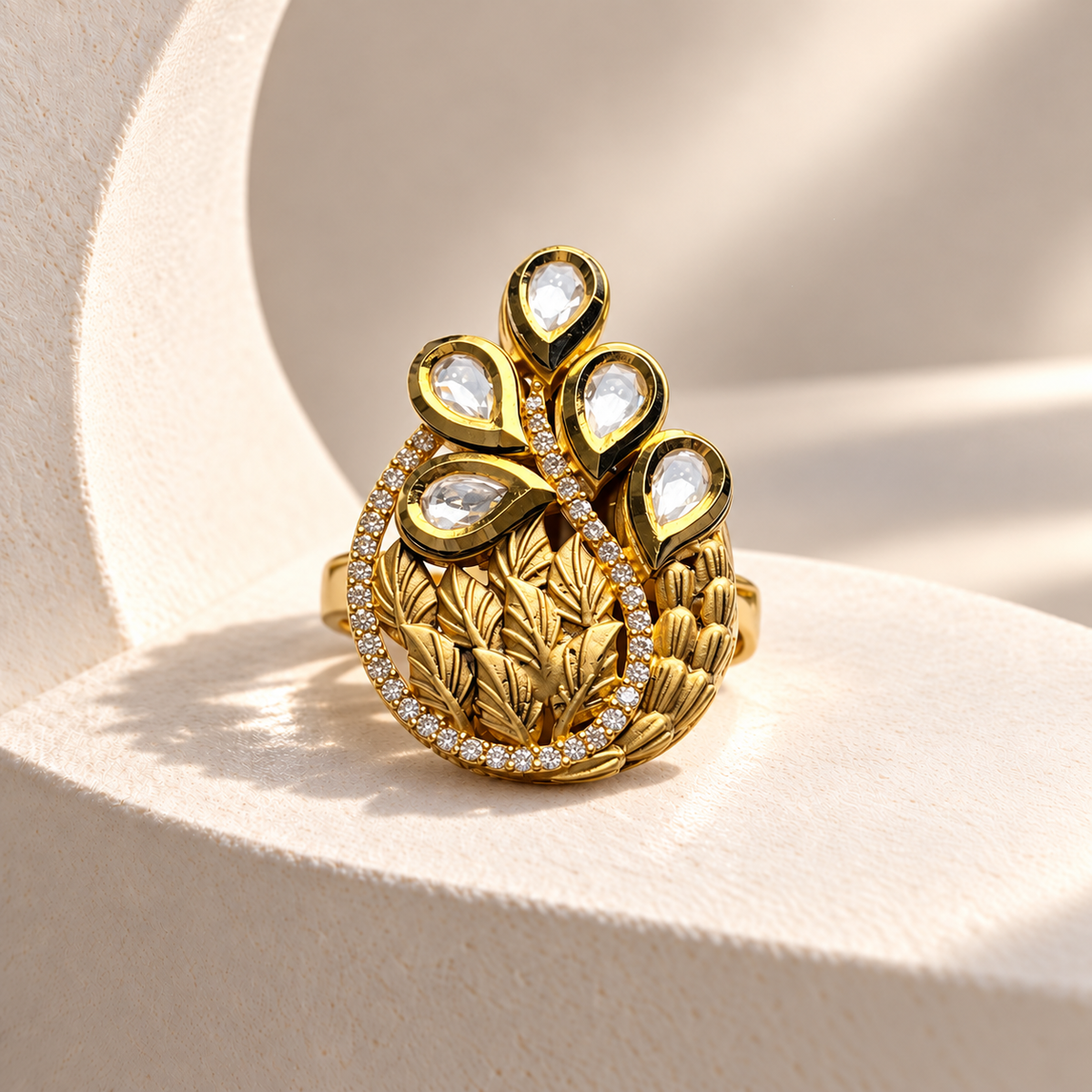 Layered Leaf Stone Ring