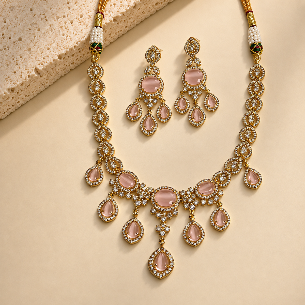 American Diamond Crystal Drop Necklace Set