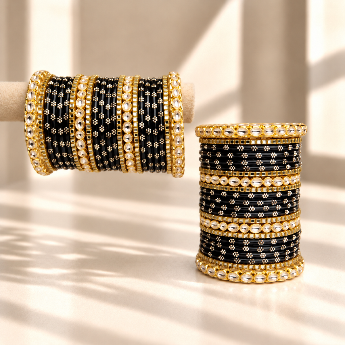 Floral Kundan Stone Bangle Set