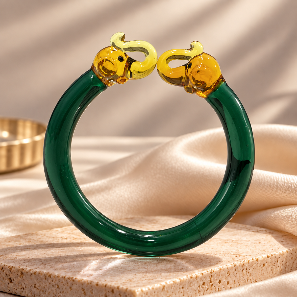 Glass Bracelet with Golden Elephant Design