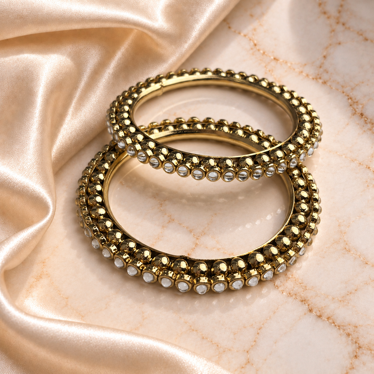 Twin Tone Round Kundan Stone Bangles