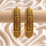 Rajwada Floral Antique Gold Openable Kada