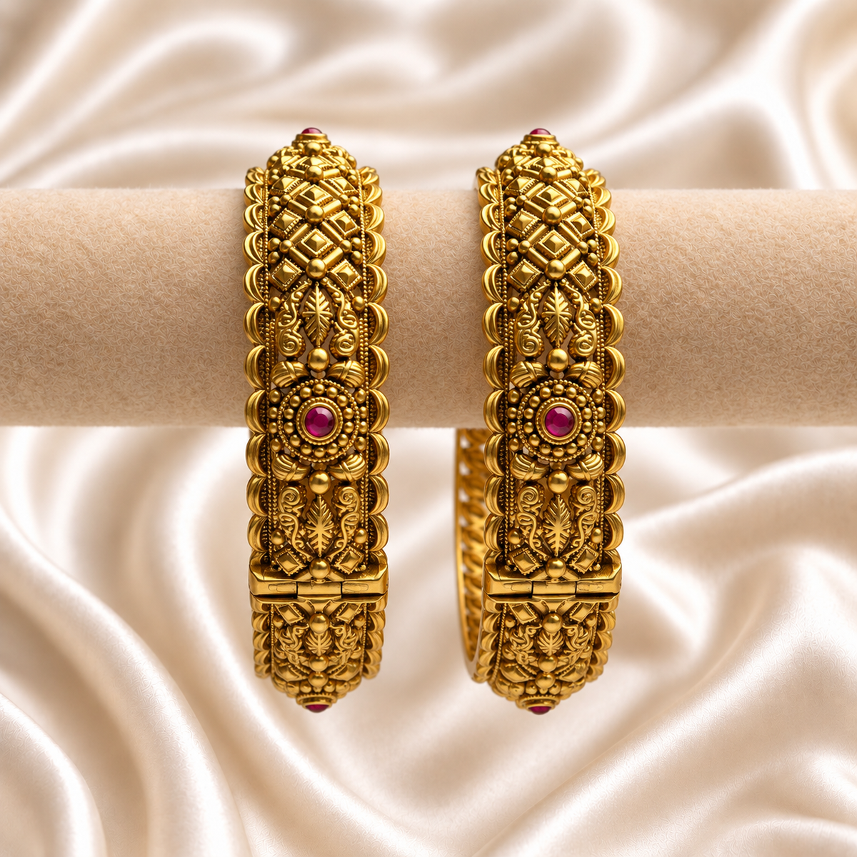 Rajwada Floral Antique Gold Openable Kada