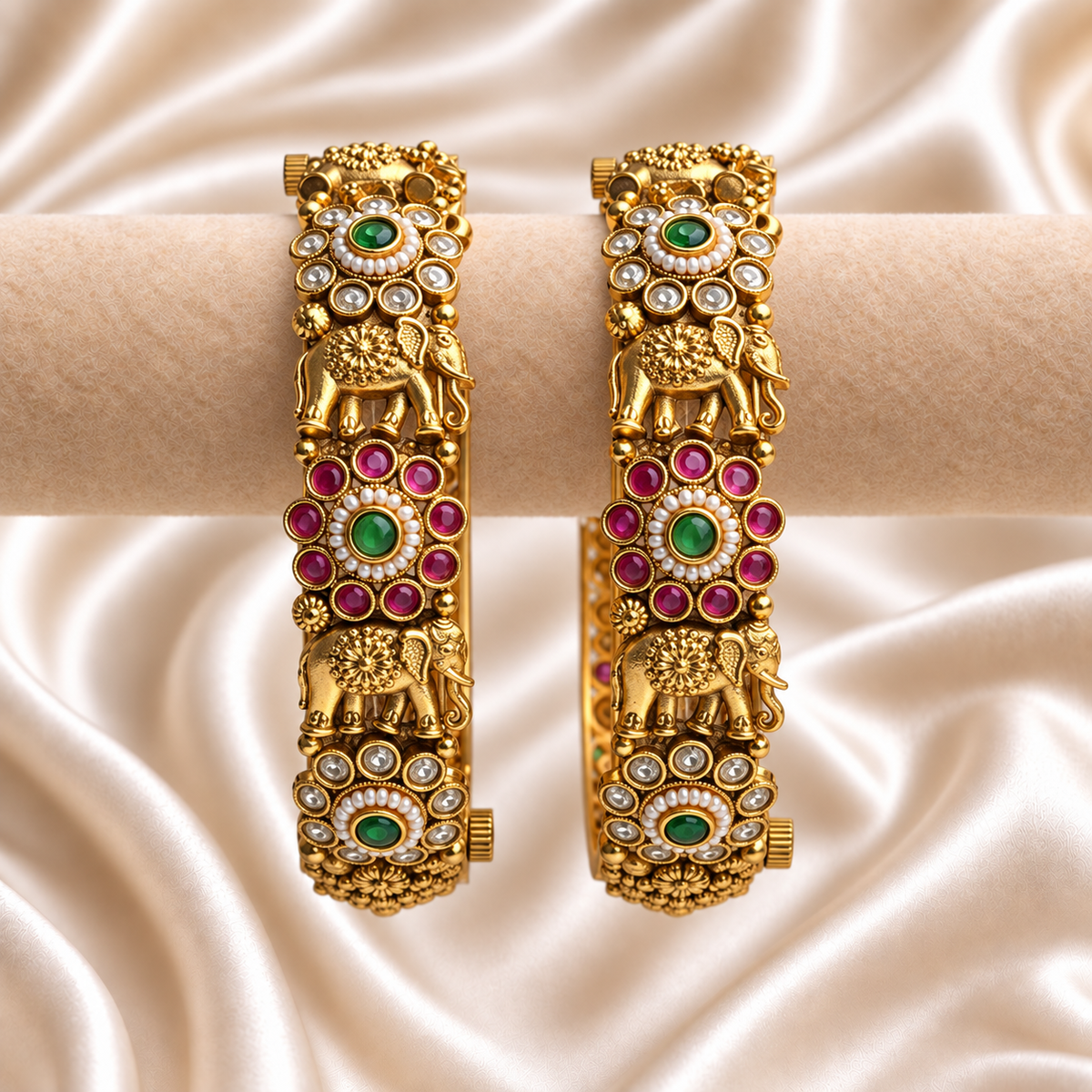 Rajwada Elephant & Floral Design Kada