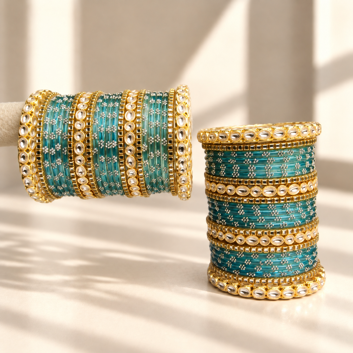 Floral Kundan Stone Bangle Set