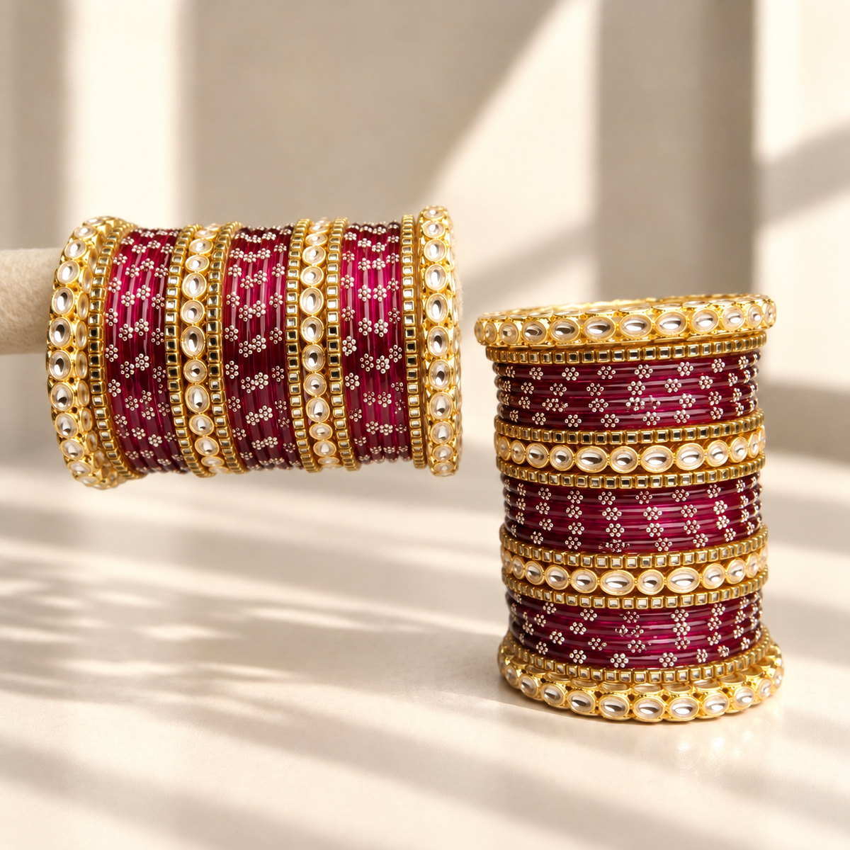 Floral Kundan Stone Bangle Set