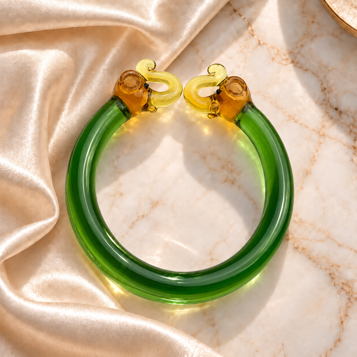 Glass Bracelet with Golden Elephant Design