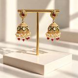 Carved Dome Pearl Jhumka Earrings