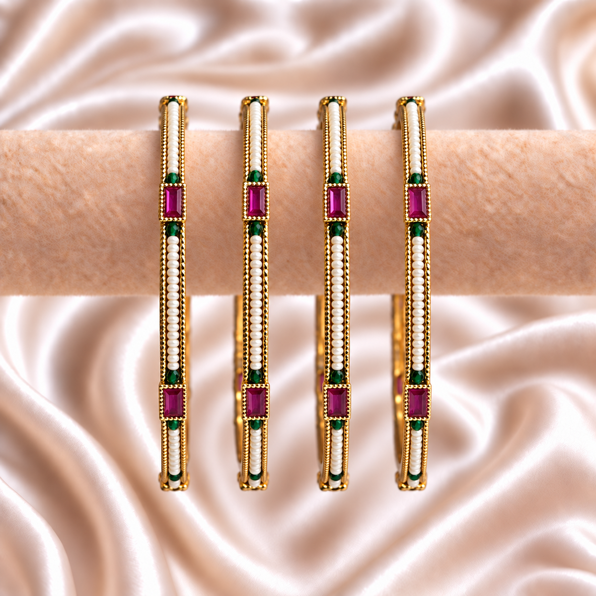 Rajwada Pearl Rectangle Ruby Bangles