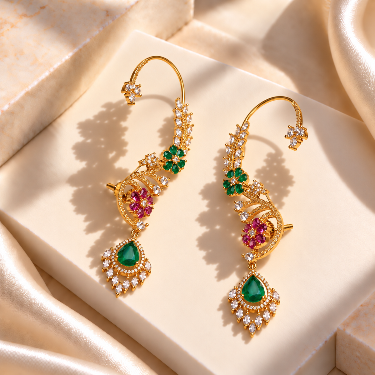Leaf and Blossom Drop Earrings