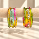 Drop Stone Short Glass Kada Bangle Set