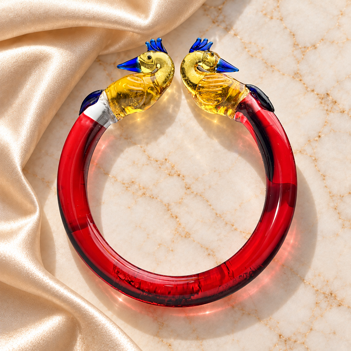 Royal Peacock Design Glass Kada