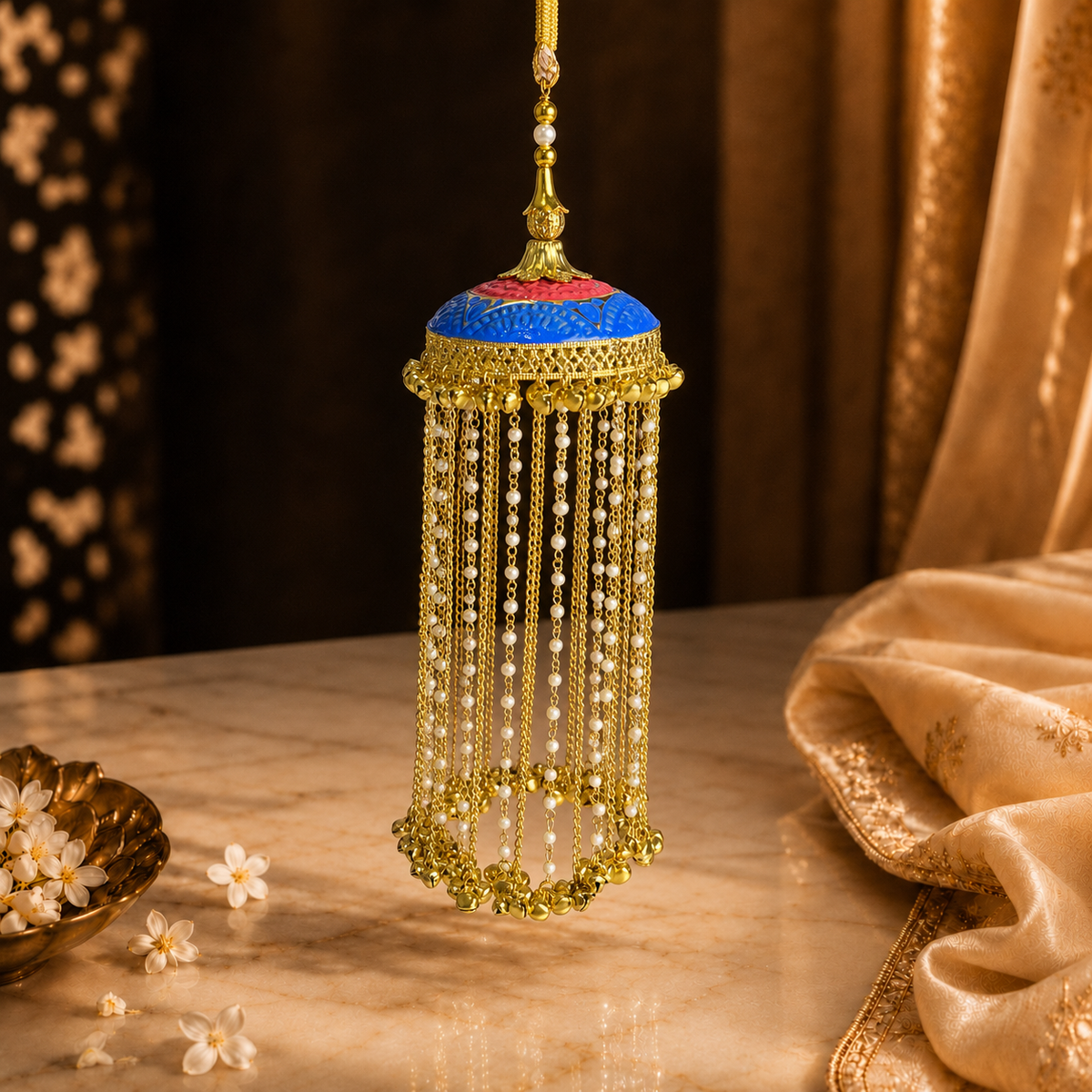 MeenaKari Dome with Long Pearl And Ghungroo Drops