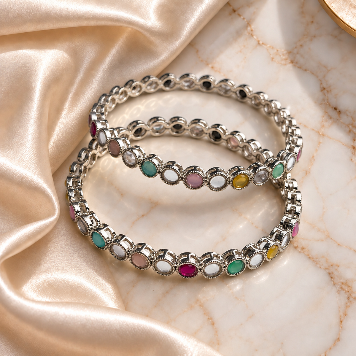 Round Mirror Stone Bangles