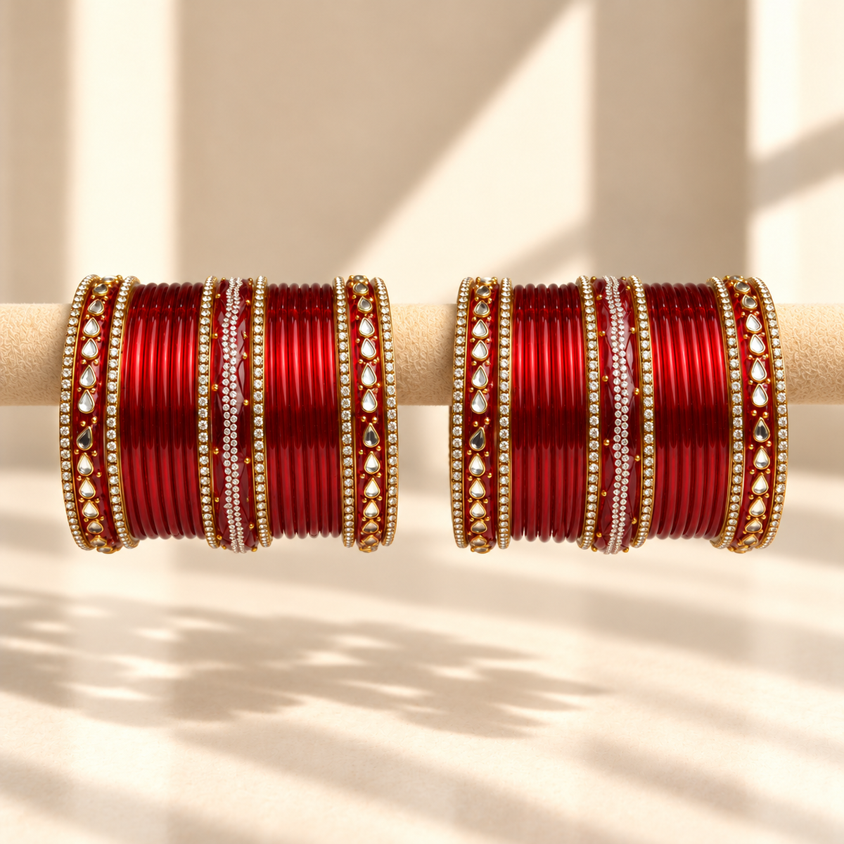 Drop Kundan Stone Glass Bangle Set