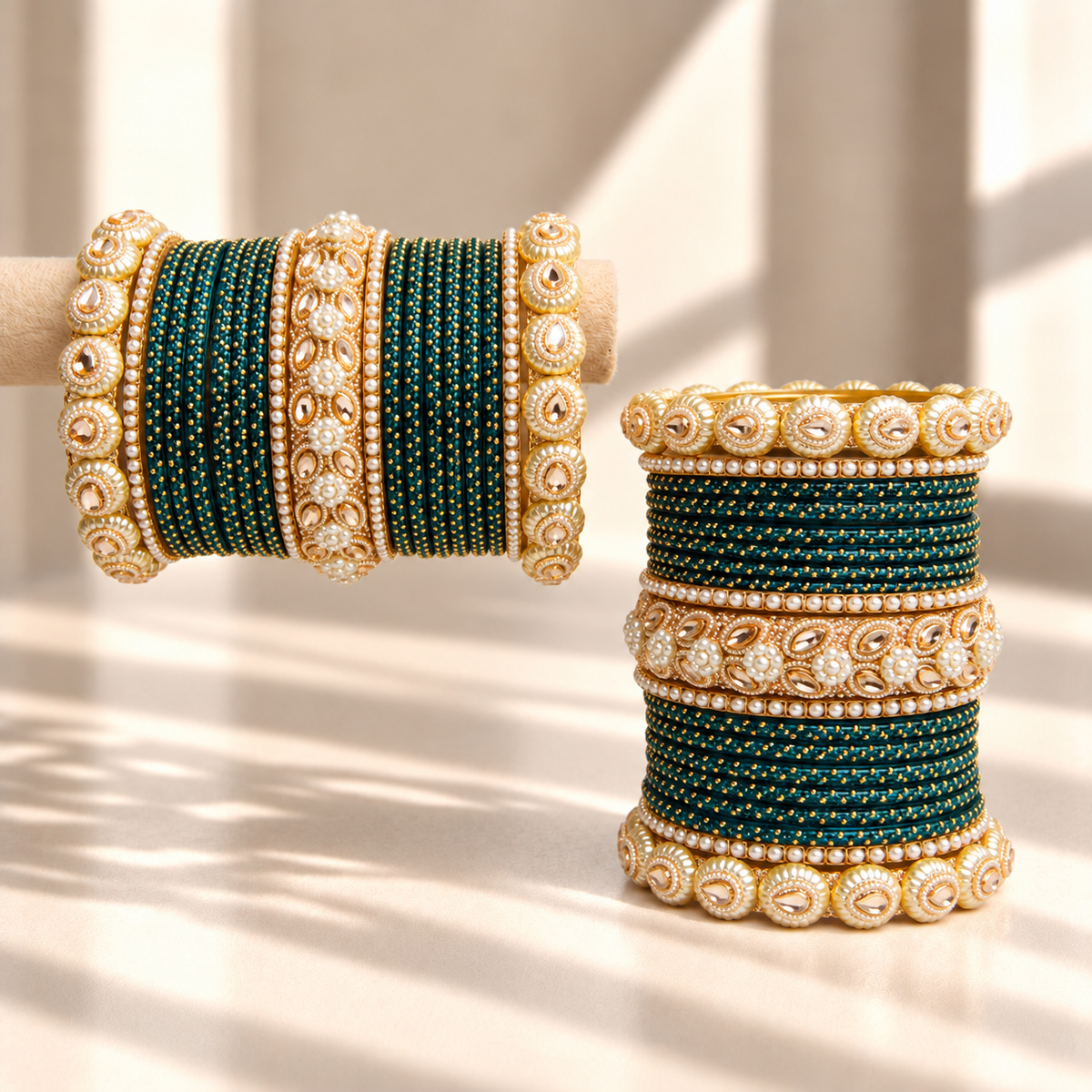 Drop Border Glass Bangle Set