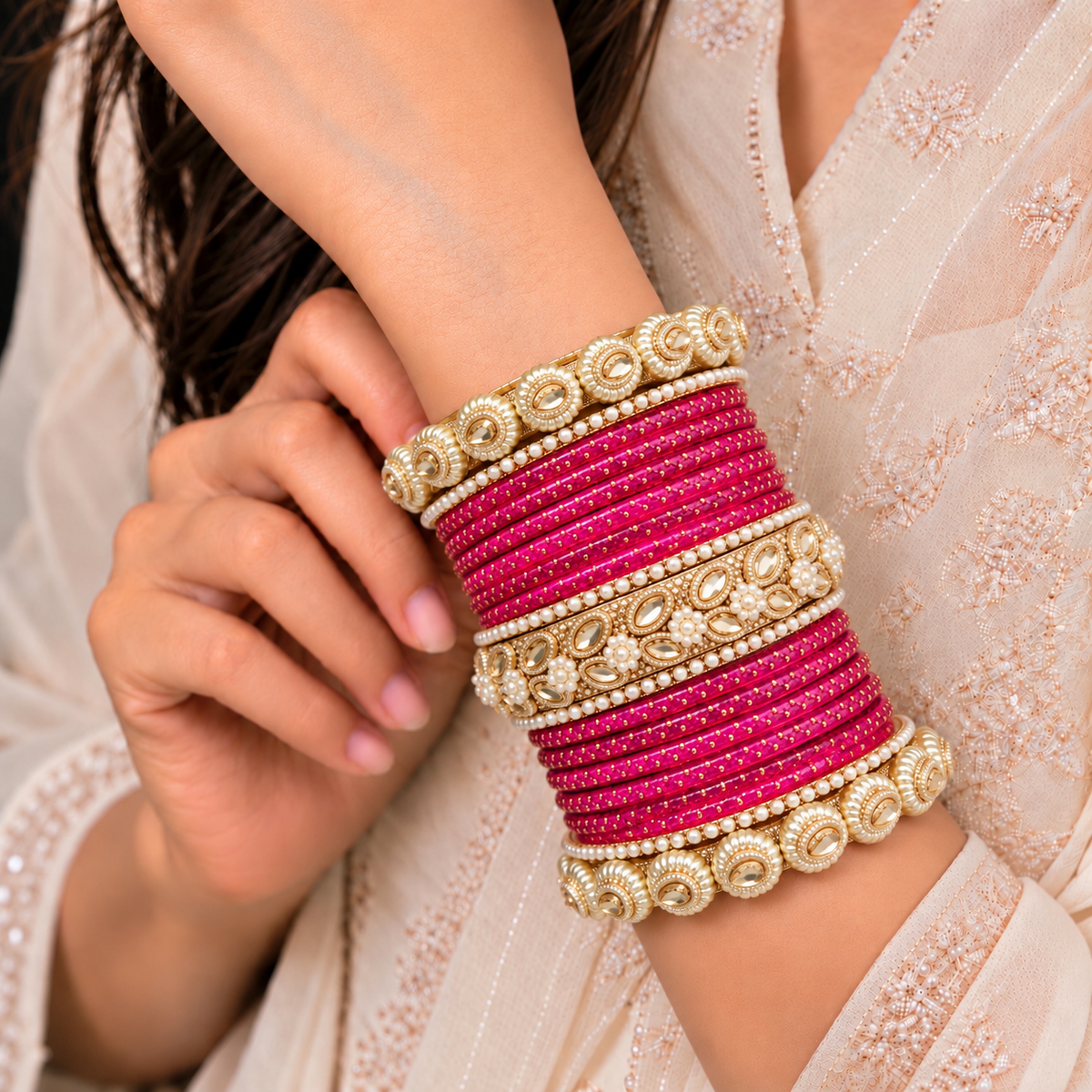 Drop Border Glass Bangle Set