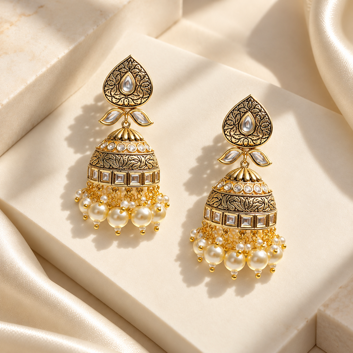 Classic Dome Pearl Jhumka Earrings
