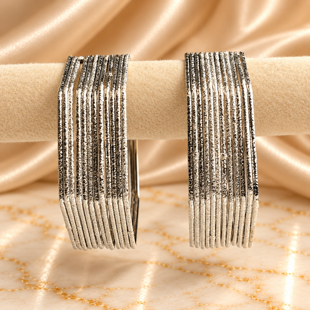 Hexagonal Textured Metal Bangles