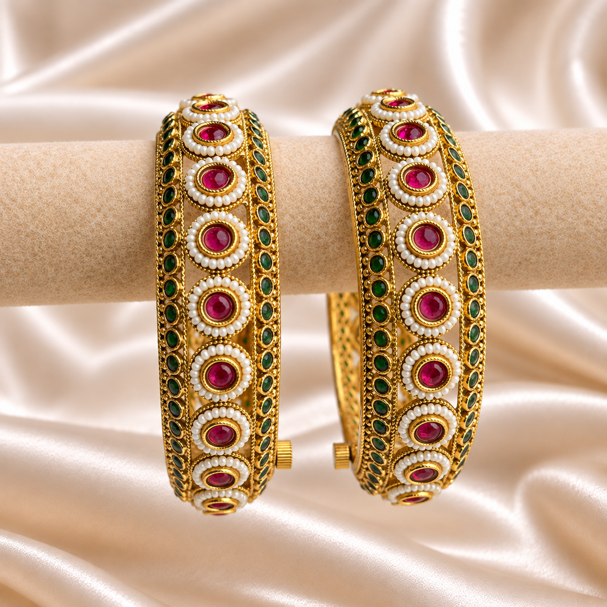 Rajwada Pearl Ruby Circle Openable Kada