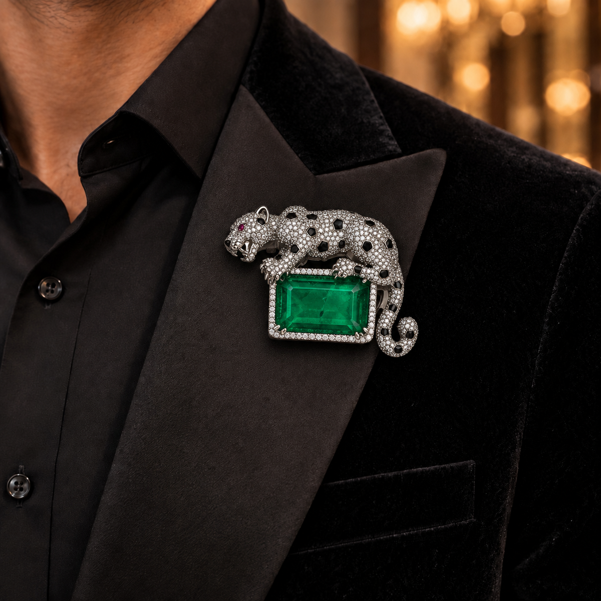 Panther design AD Kundan Brooch