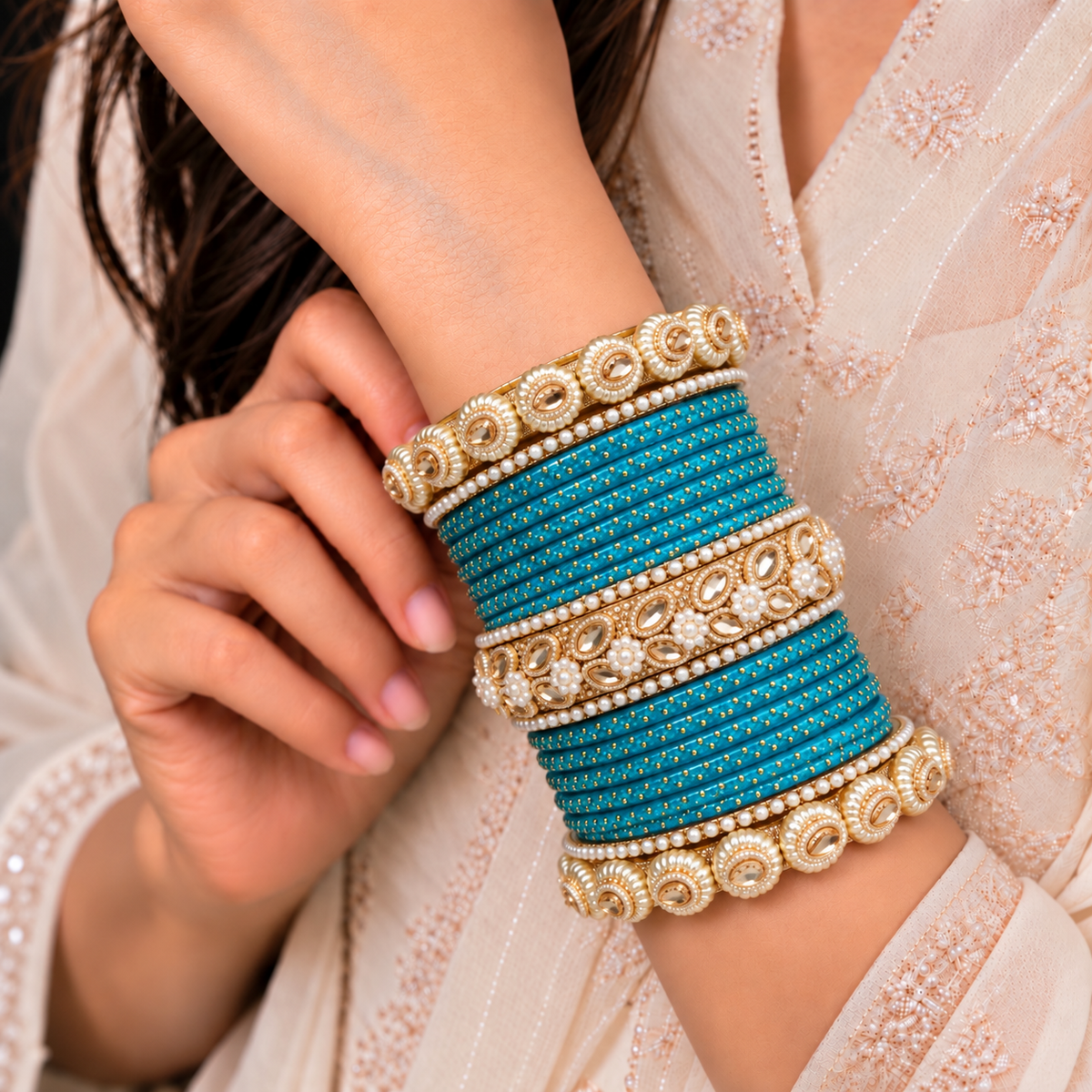 Drop Border Glass Bangle Set