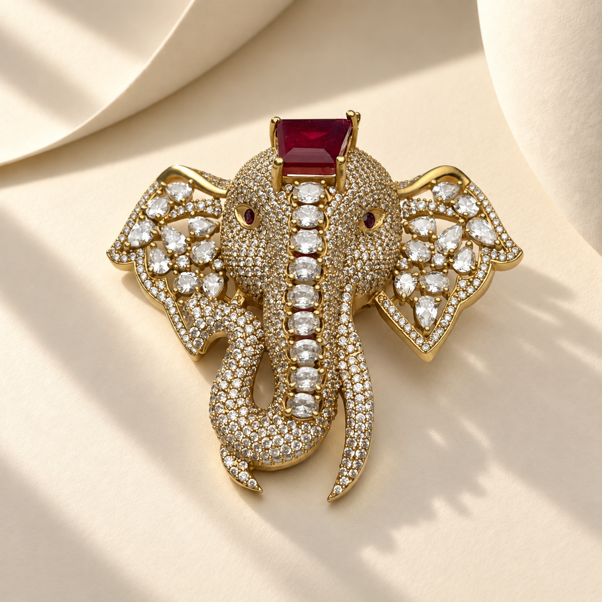 Elephant Design AD Stone Brooch