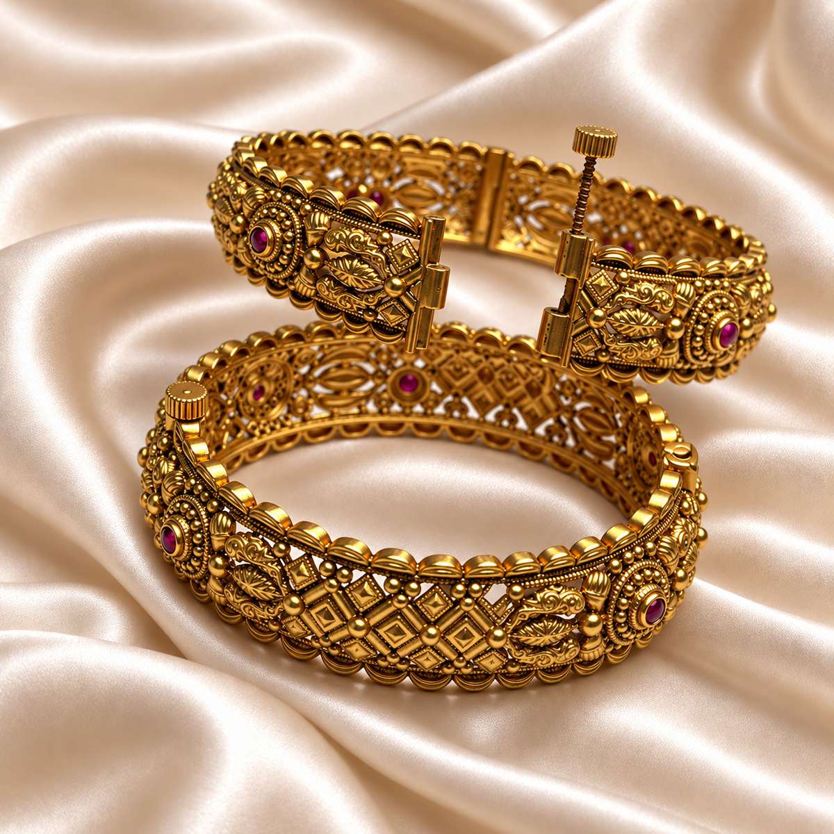 Rajwada Floral Antique Gold Openable Kada