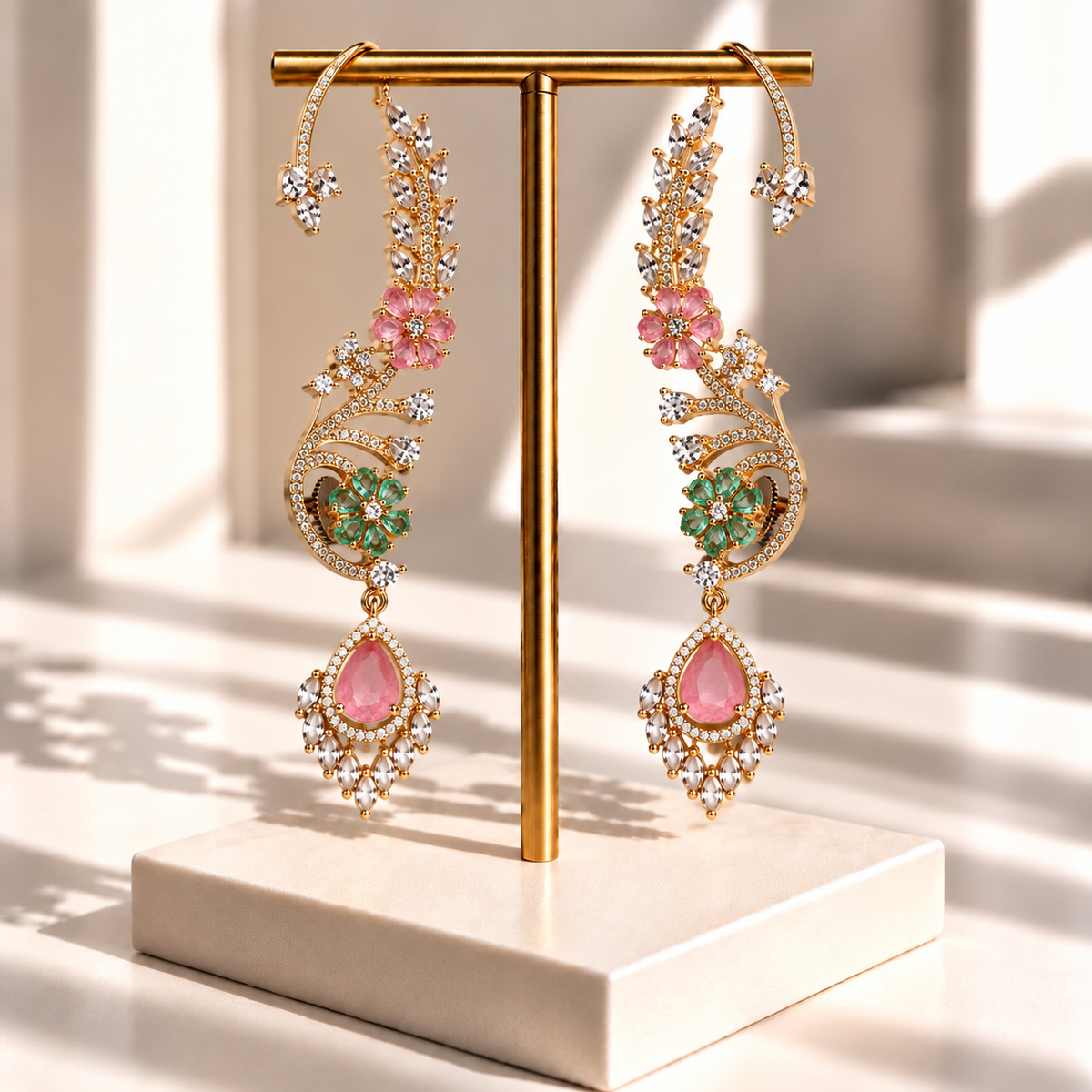 Leaf and Blossom Drop Earrings
