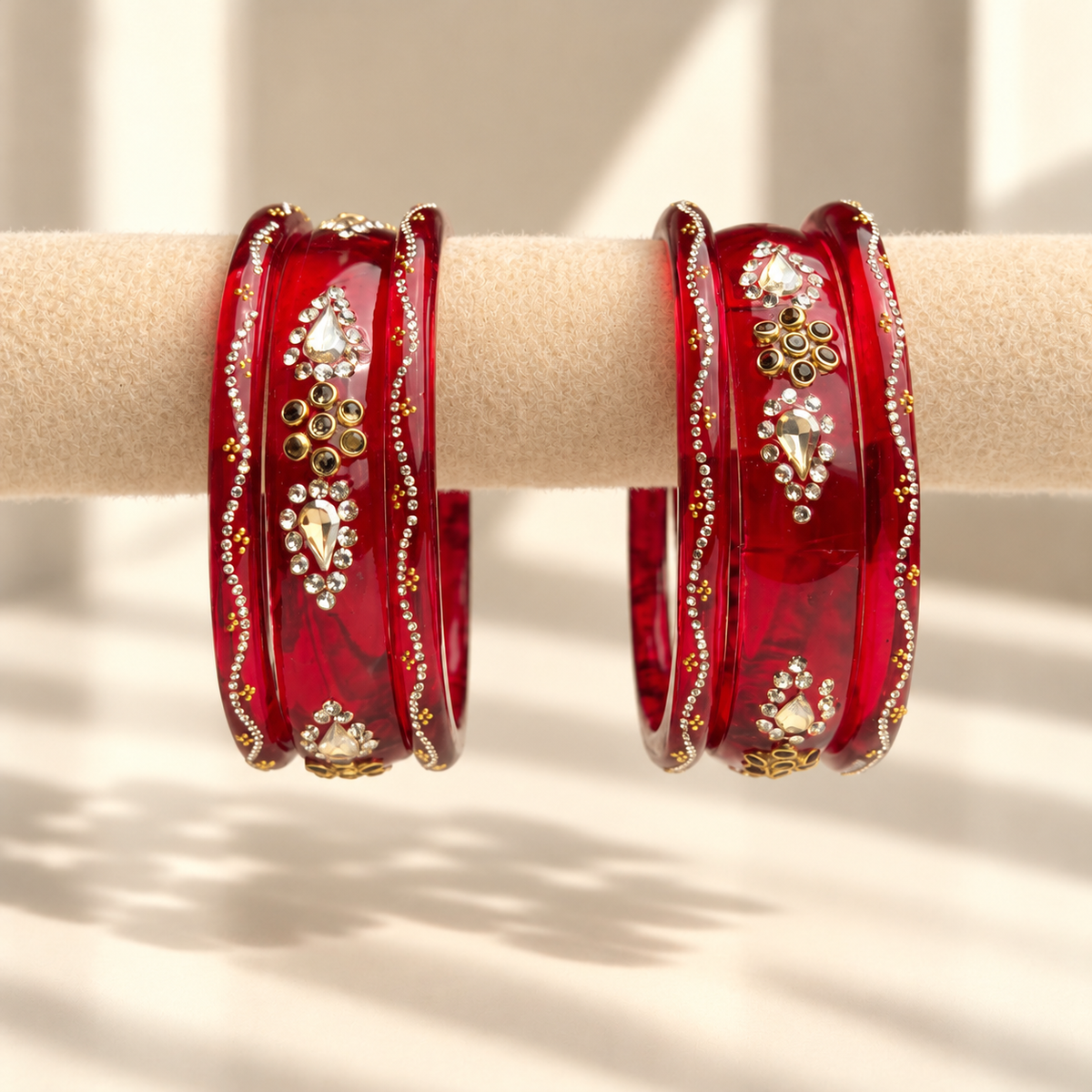 Drop Stone Short Glass Kada Bangle Set