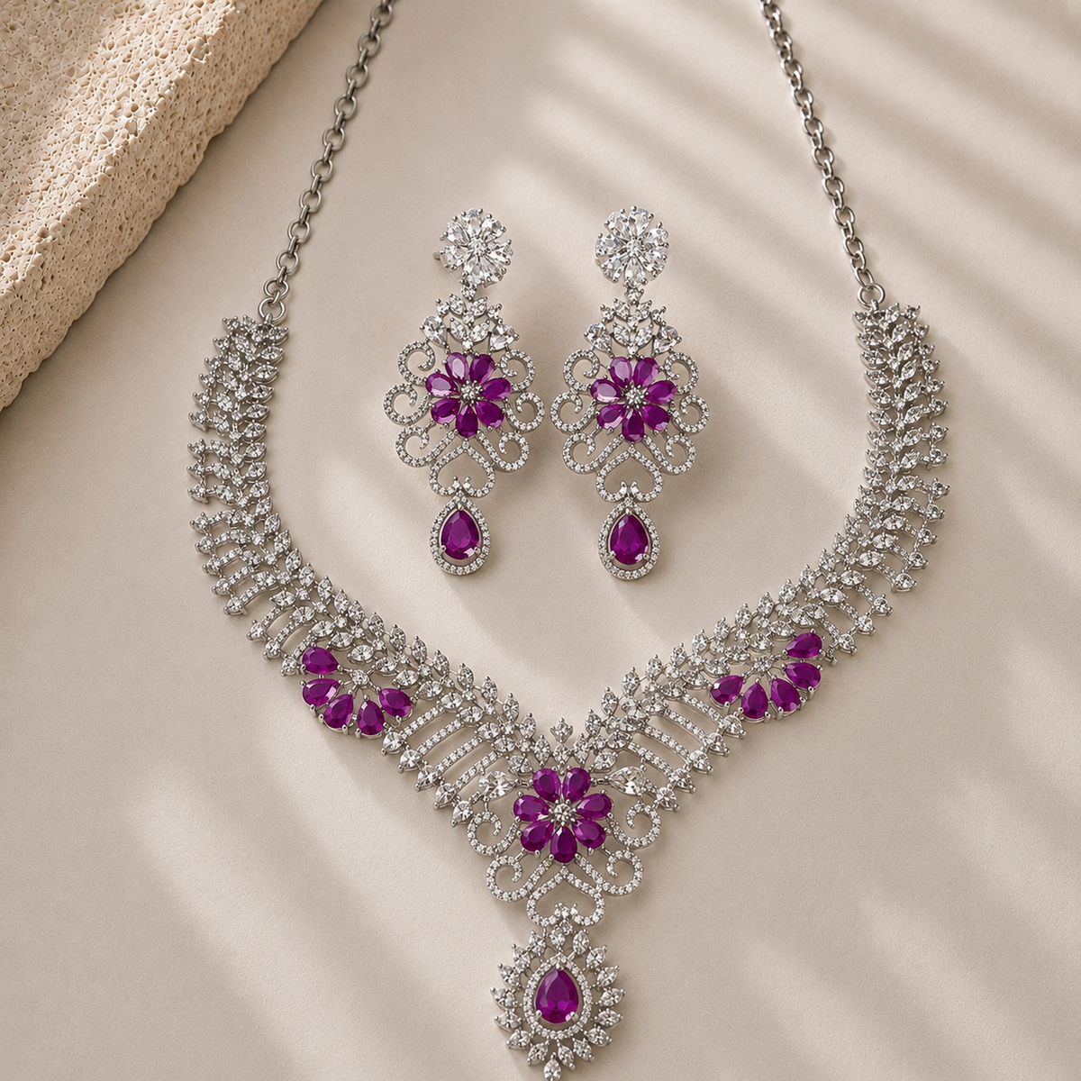 American Diamond Floral Necklace & Earring Set
