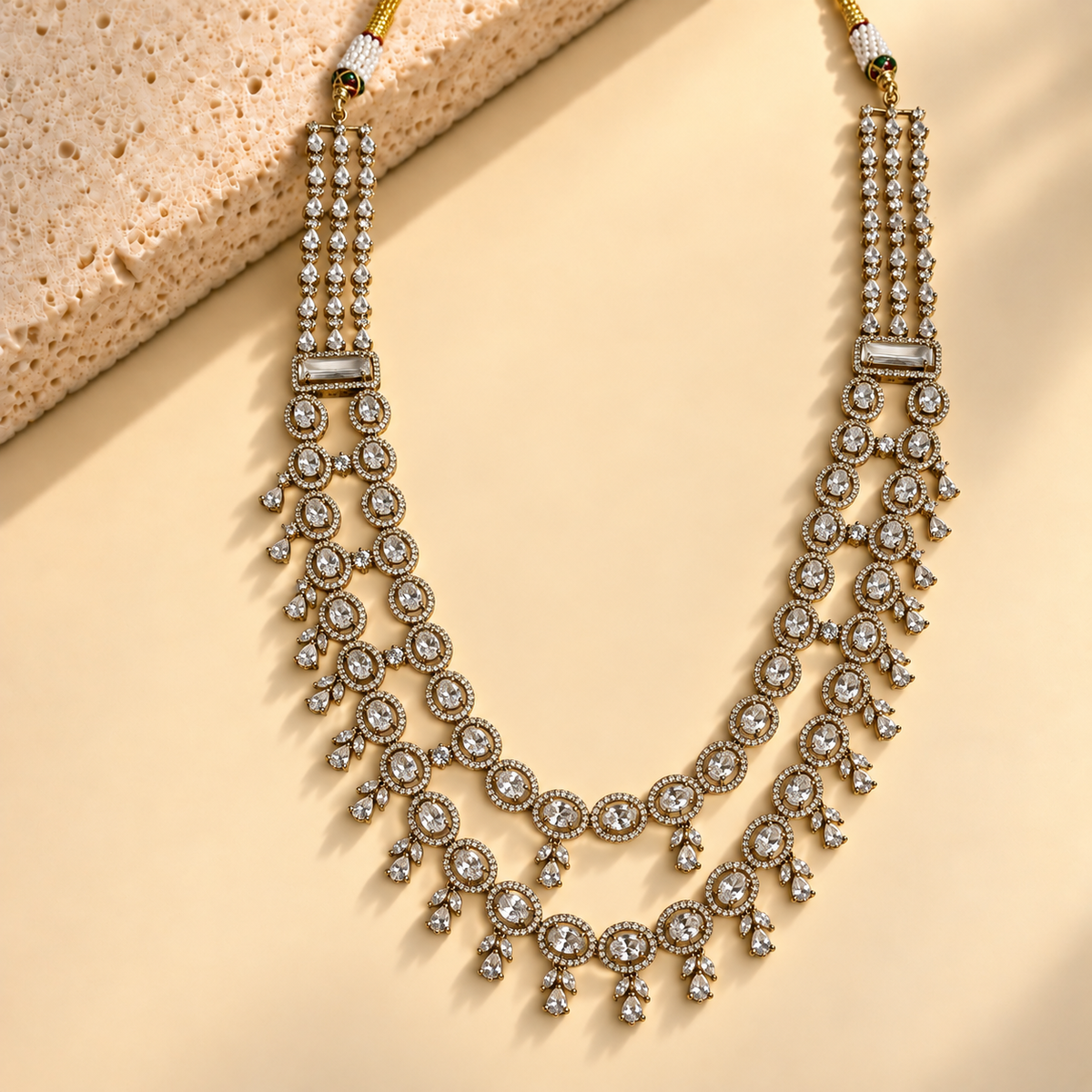 American Diamond Layered Drop Necklace Set