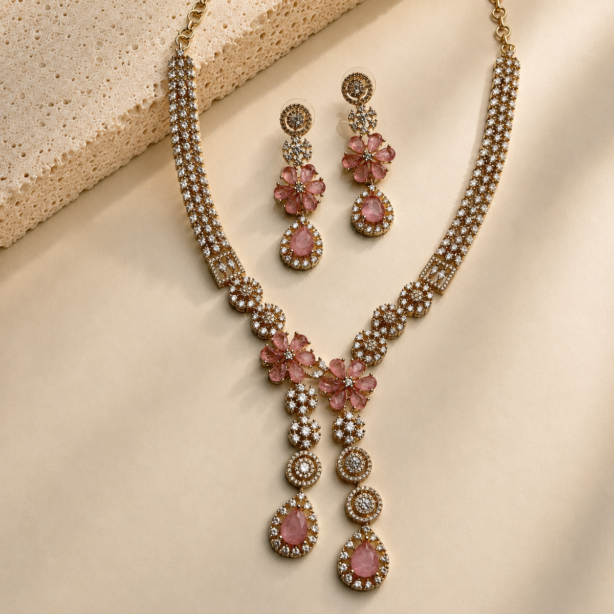 Twin Drop Motif Jewellery Set