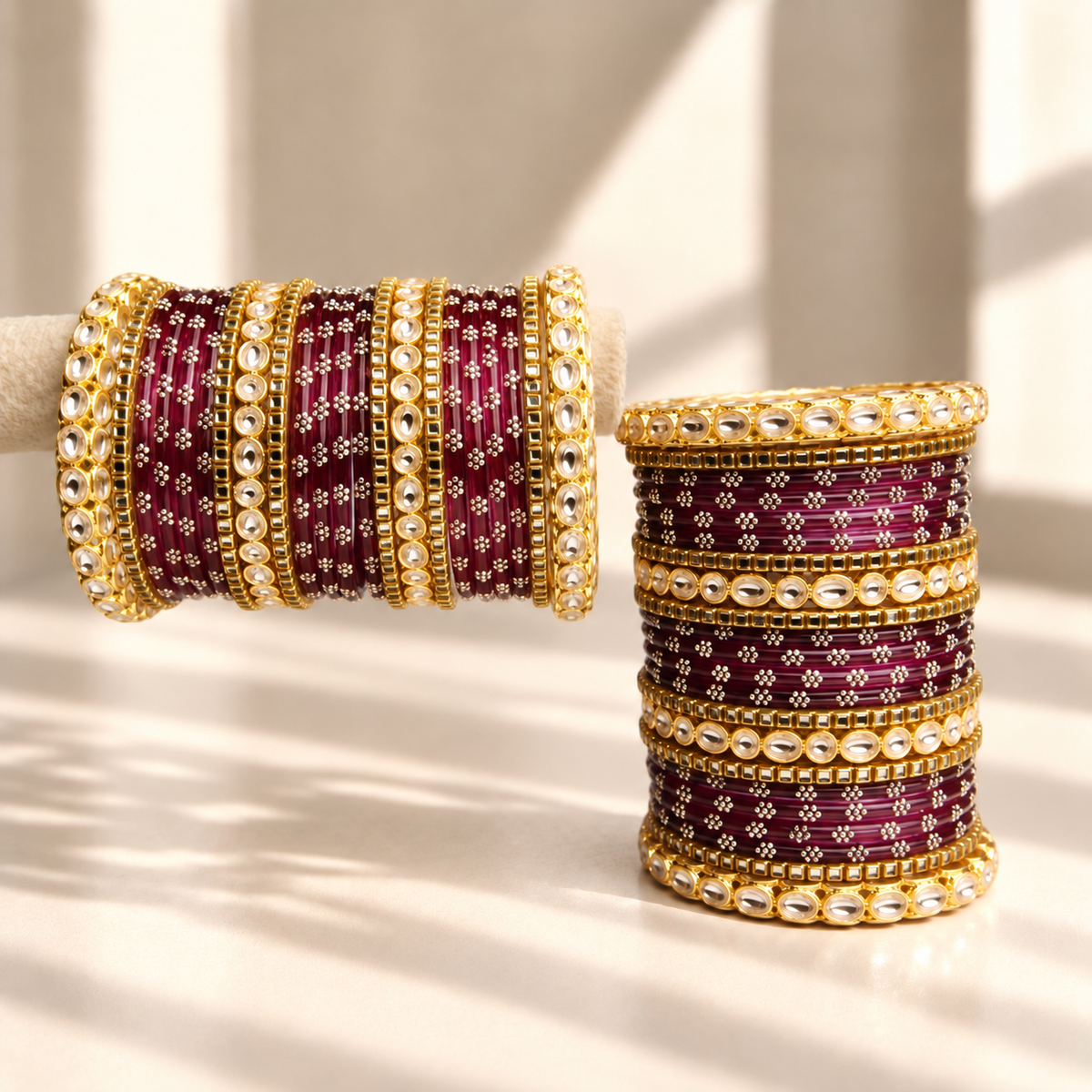 Floral Kundan Stone Bangle Set