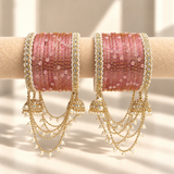 Pearl Jhula Chain Glass Bangle Set