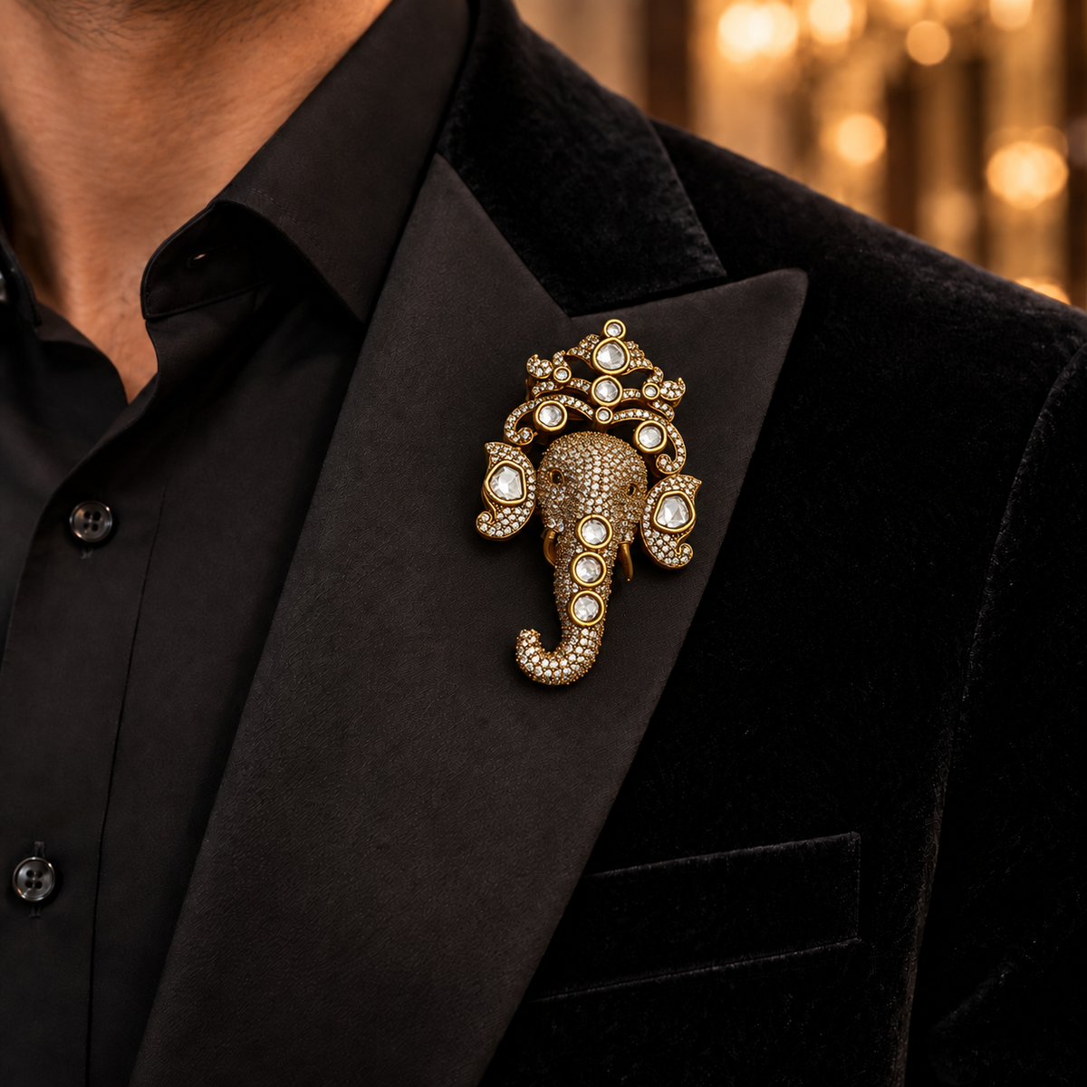 Elephant Mosonite Stone Classic Brooch