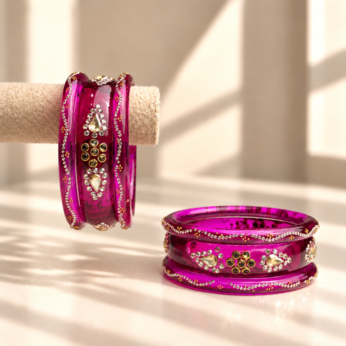 Drop Stone Short Glass Kada Bangle Set