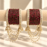 Pearl Jhula Chain Glass Bangle Set