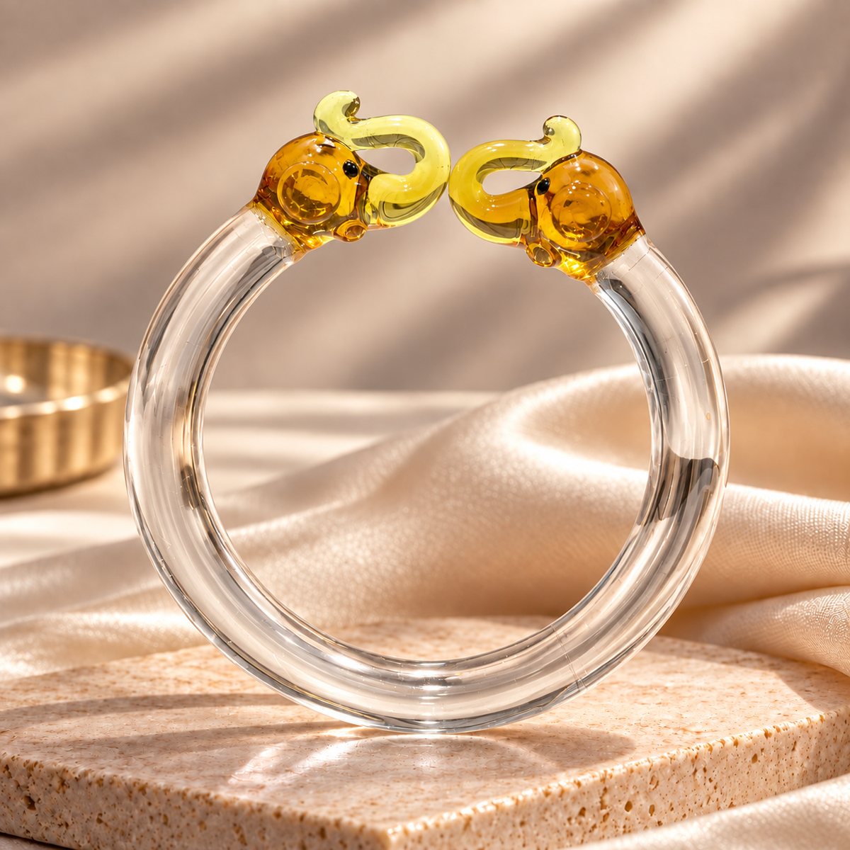 Glass Bracelet with Golden Elephant Design
