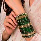 Kundan Square Drop Glass Bangle Set