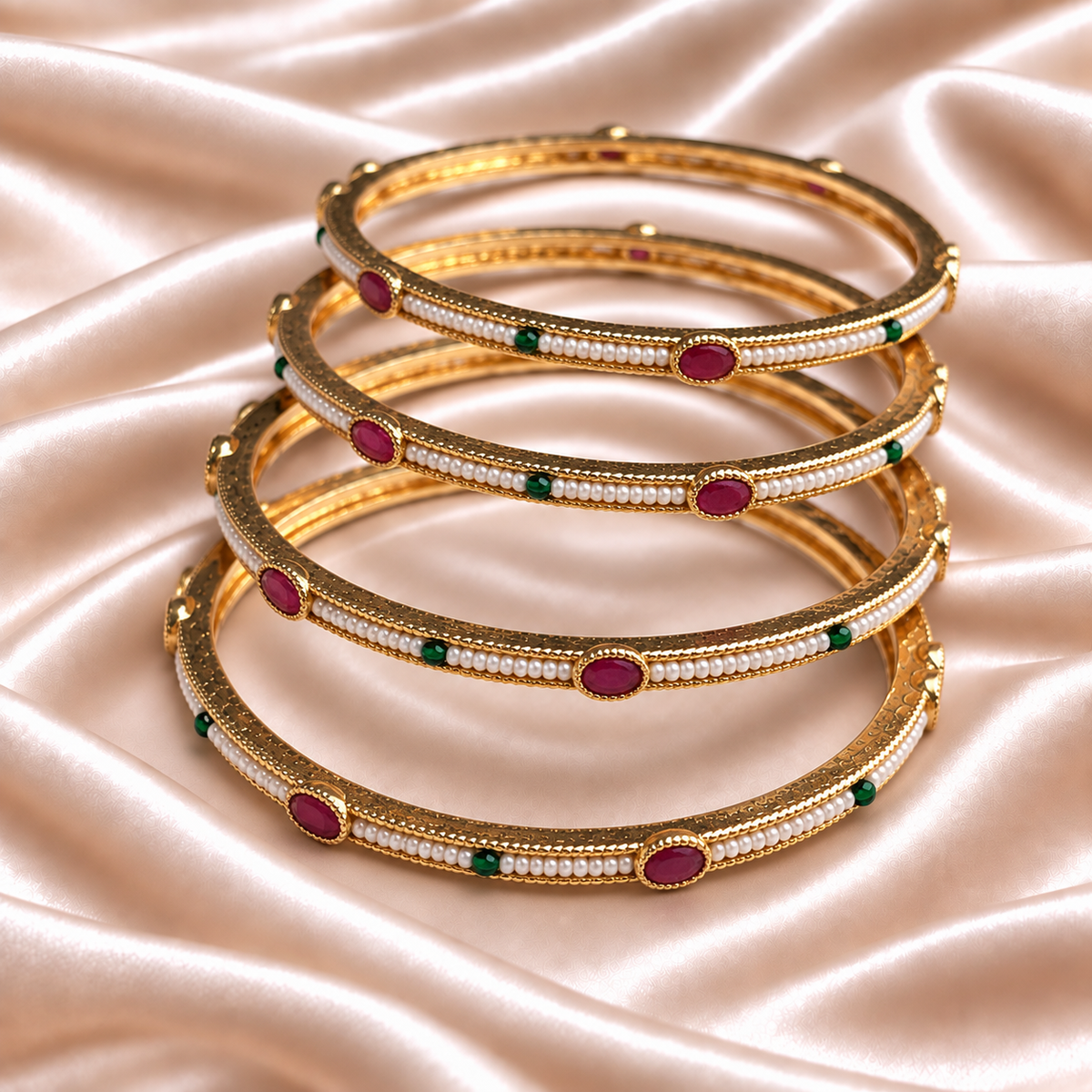 Rajwada Pearl Oval Ruby Bangles