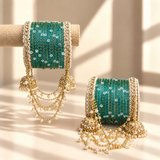 Pearl Jhula Chain Glass Bangle Set