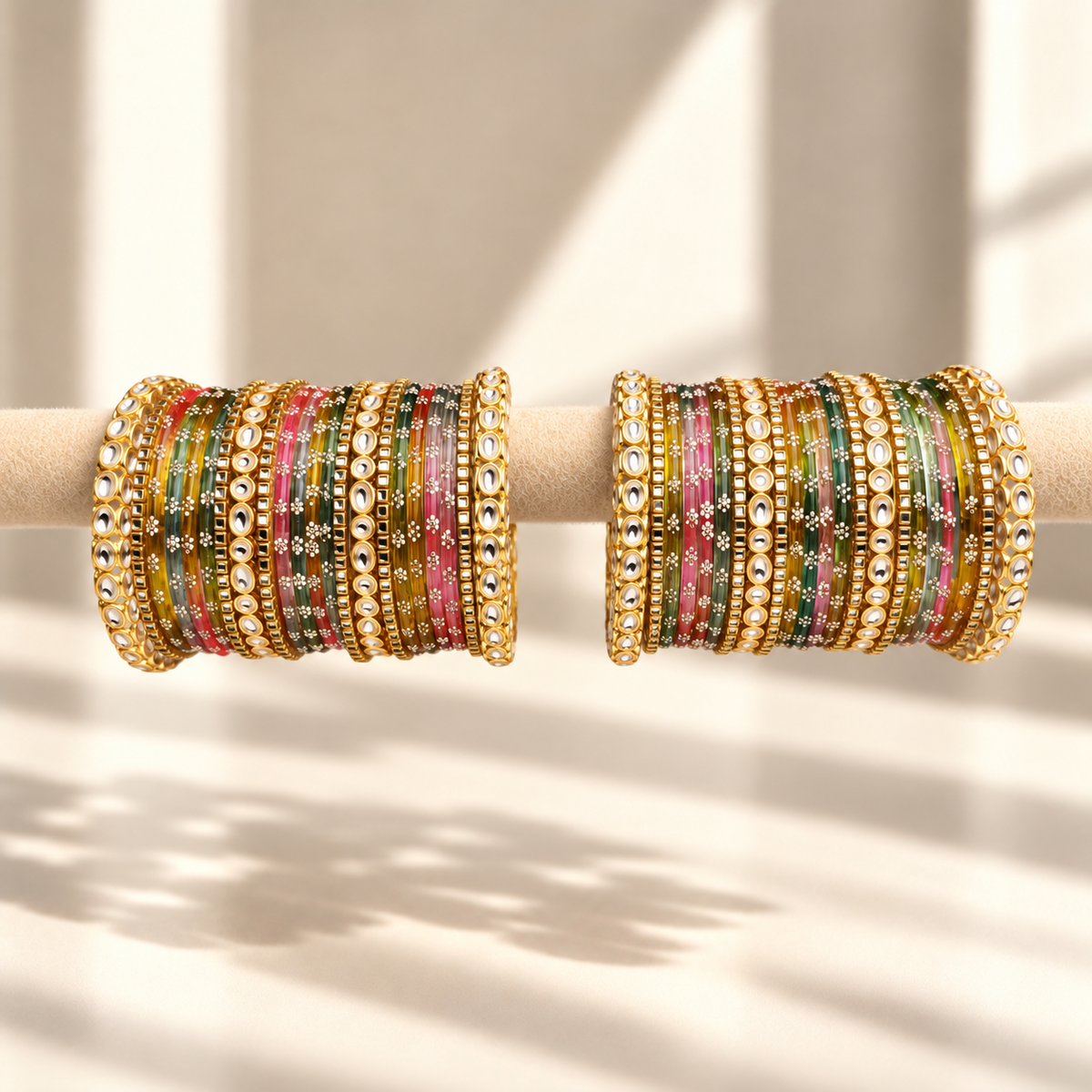 Floral Kundan Stone Bangle Set