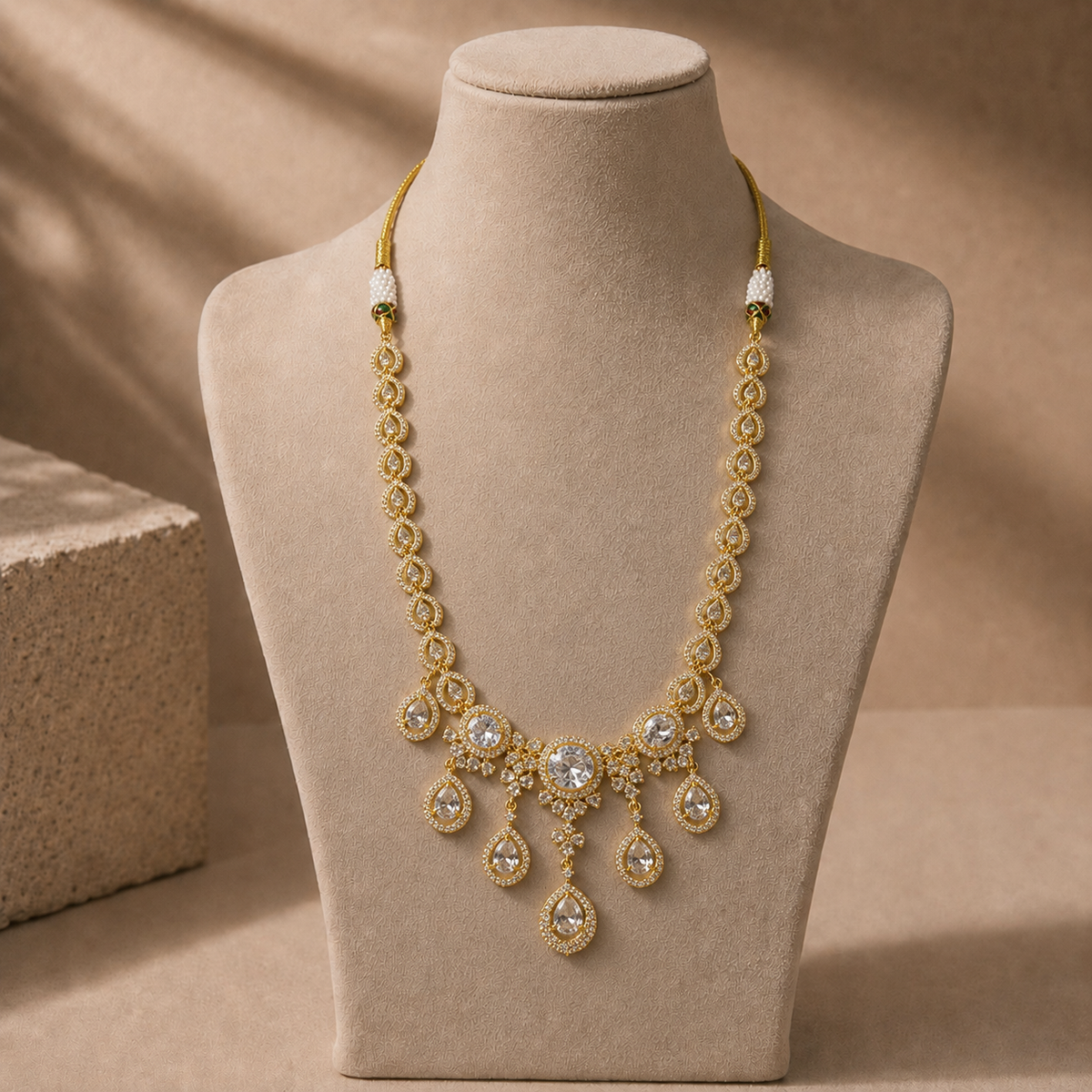 American Diamond Crystal Drop Necklace Set