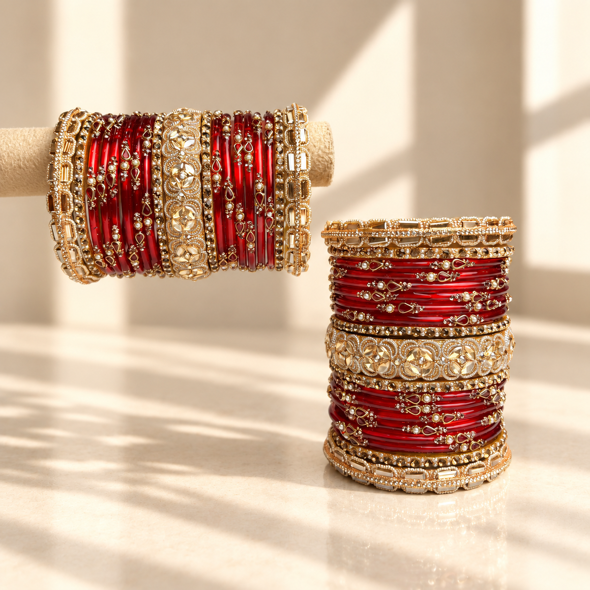 Floral Drop Stone Glass Bangle Set