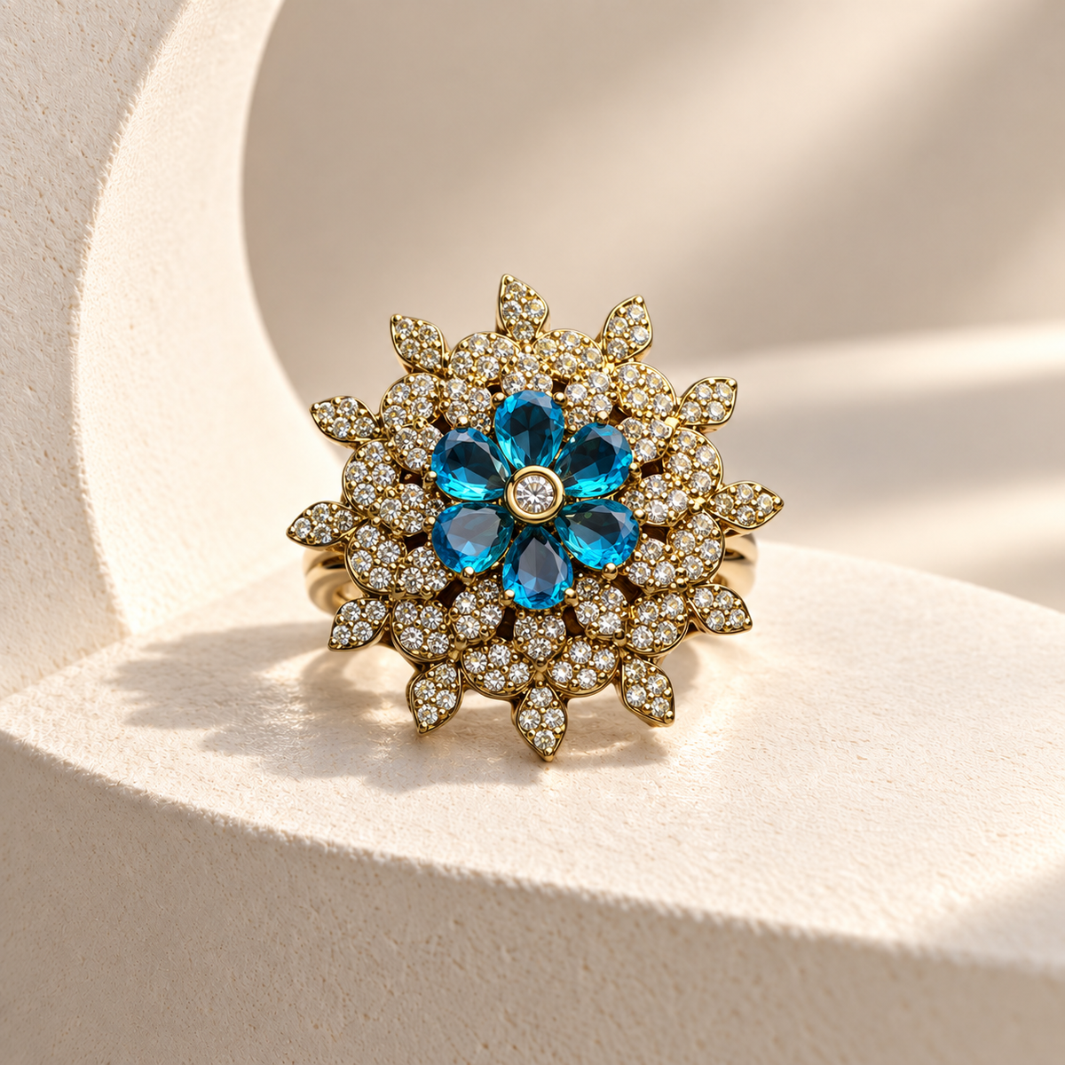 Layered Flower AD Stone Ring
