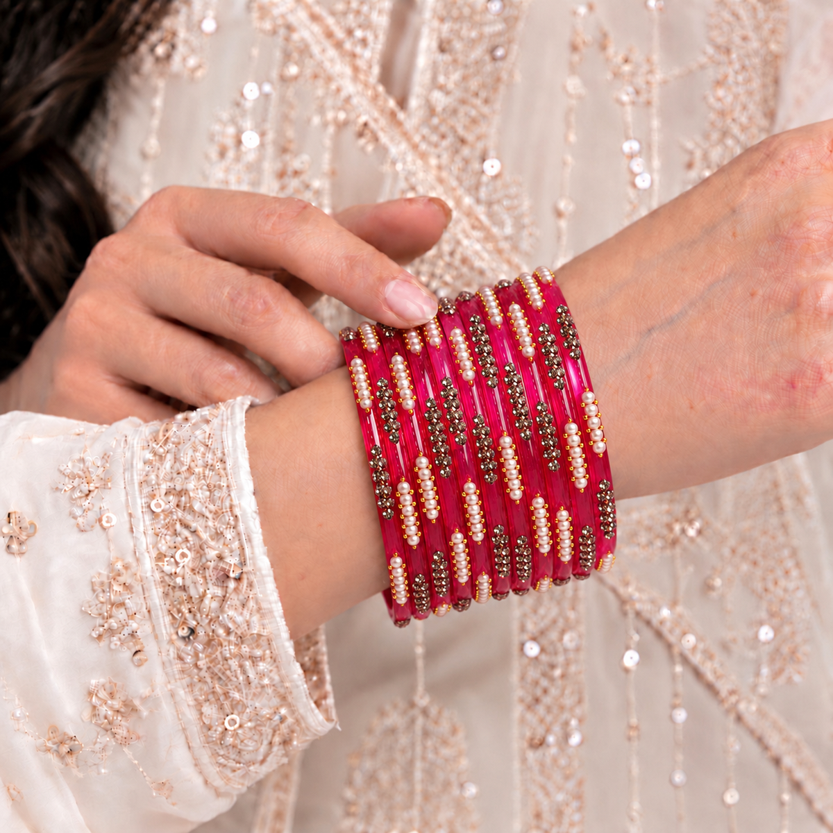 Pearl Line Glass Bangle