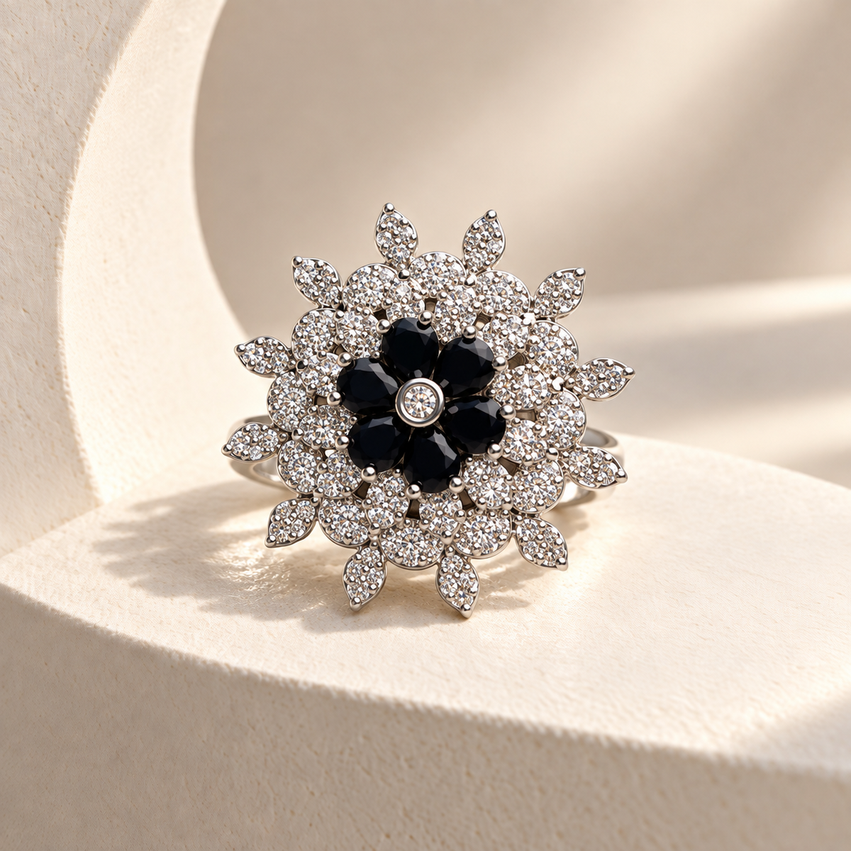 Layered Flower AD Stone Ring