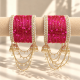Pearl Jhula Chain Glass Bangle Set