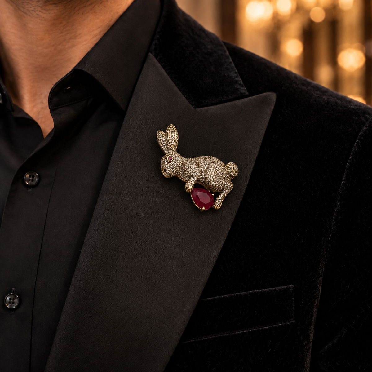 Rabbit Stone Brooch